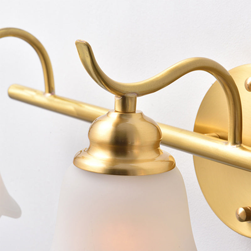 Flared Sconce Vanity Light - 2/3 Lights White Glass Wall Mounted Gold Finish Bathroom Lighting