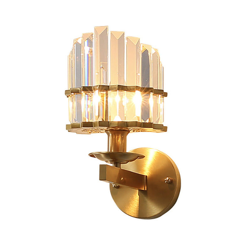 Contemporary K9 Crystal Wall Sconce With Black/Brass Finish For Living Room