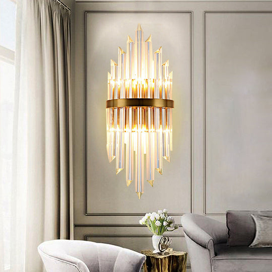 Modern Wall Mount Led Sconce Light Fixture With Clear Crystal Prism And Brass Backplate