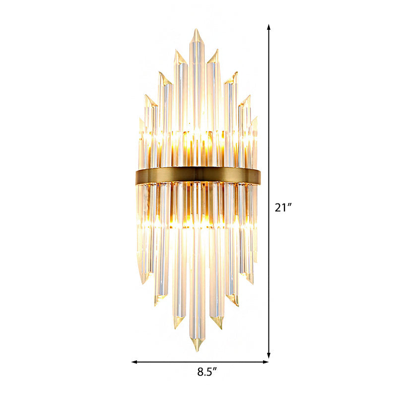 Modern Wall Mount Led Sconce Light Fixture With Clear Crystal Prism And Brass Backplate