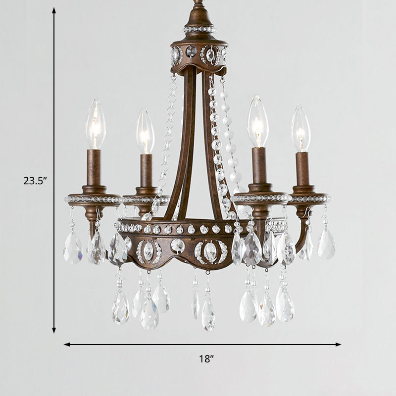 Rustic Metal Candle Chandelier With 4 Lights And Crystal Accents