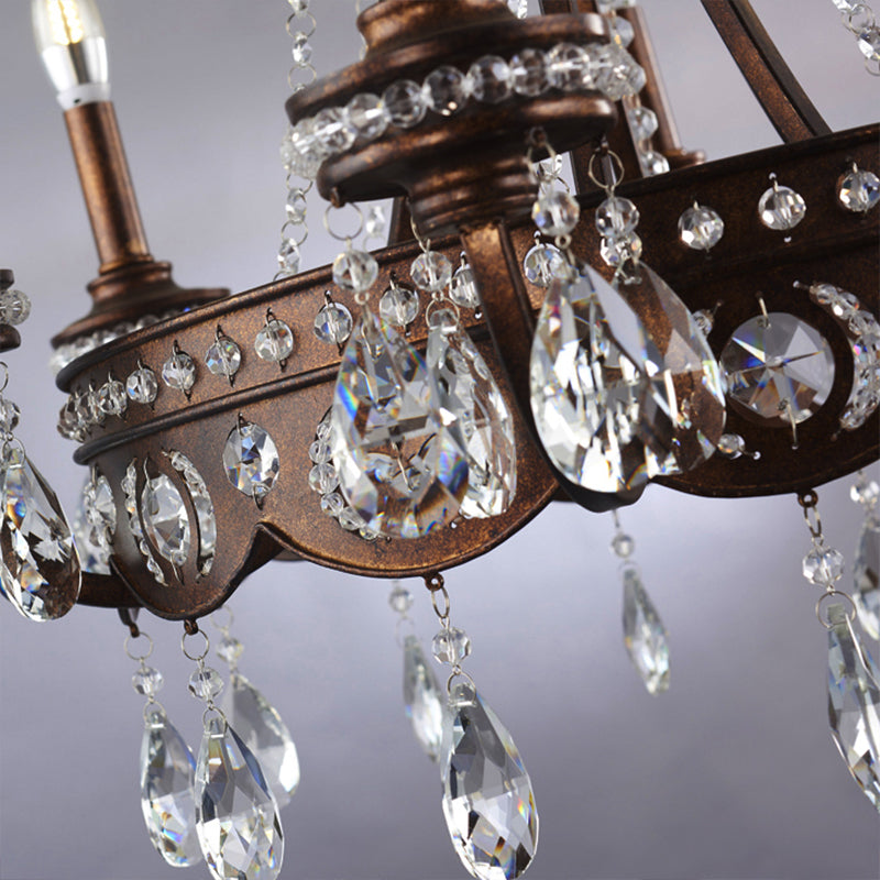 Lustre à bougie en métal nordique : luminaire suspendu rustique avec pendentif en cristal - 4 lumières