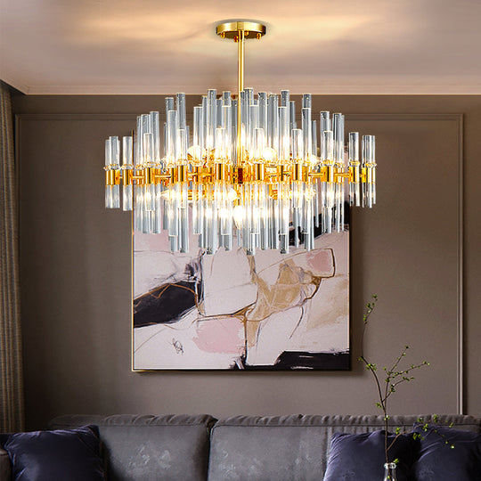 Modern Crystal Tube 5-Light Gold Oval Chandelier Ceiling Pendant For Living Room