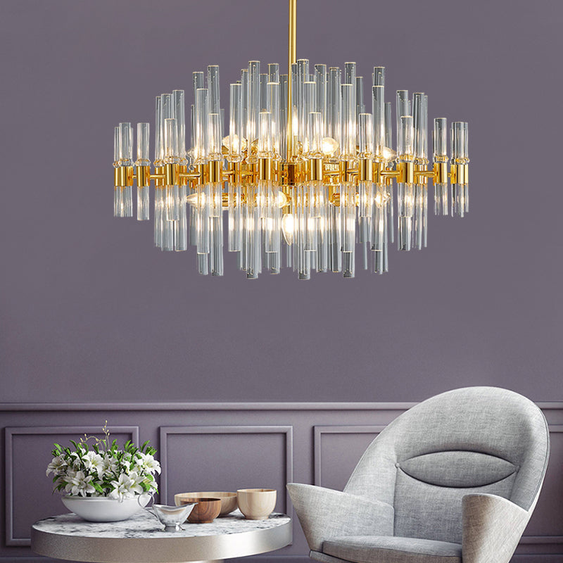 Modern Crystal Tube 5-Light Gold Oval Chandelier Ceiling Pendant For Living Room