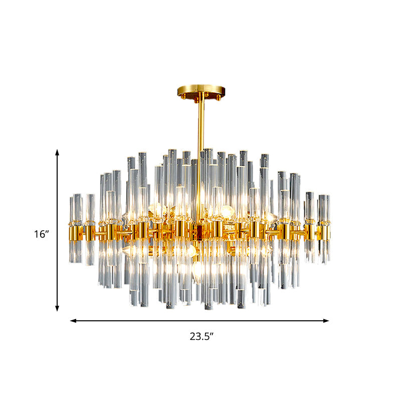 Lustre ovale moderne en tube de cristal doré à 5 lumières pour salon