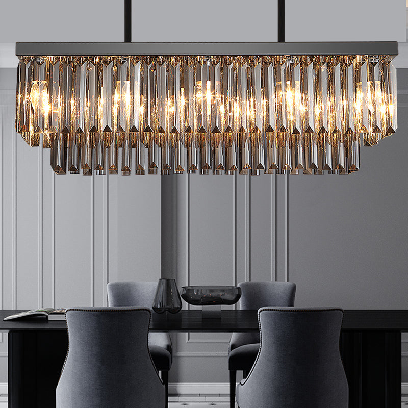 Modern Smoke Gray Crystal Block Island Lamp Chandelier - 10 Lights Rectangle Shape 31.5/39 Wide