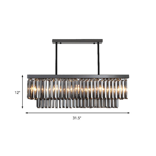 Modern Smoke Gray Crystal Block Island Lamp Chandelier - 10 Lights Rectangle Shape 31.5/39 Wide