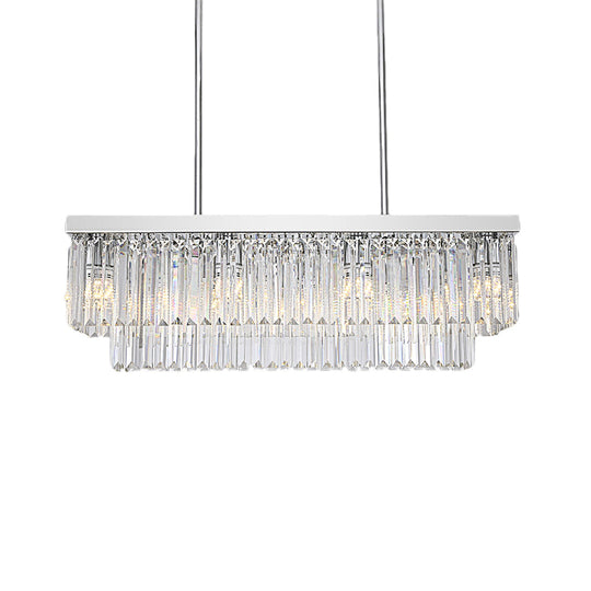 Simple Clear Crystal Block Island Light - 10 Lights Rectangular Pendant 31.5/39 Wide