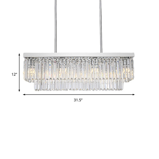 Simple Clear Crystal Block Island Light - 10 Lights Rectangular Pendant 31.5/39 Wide