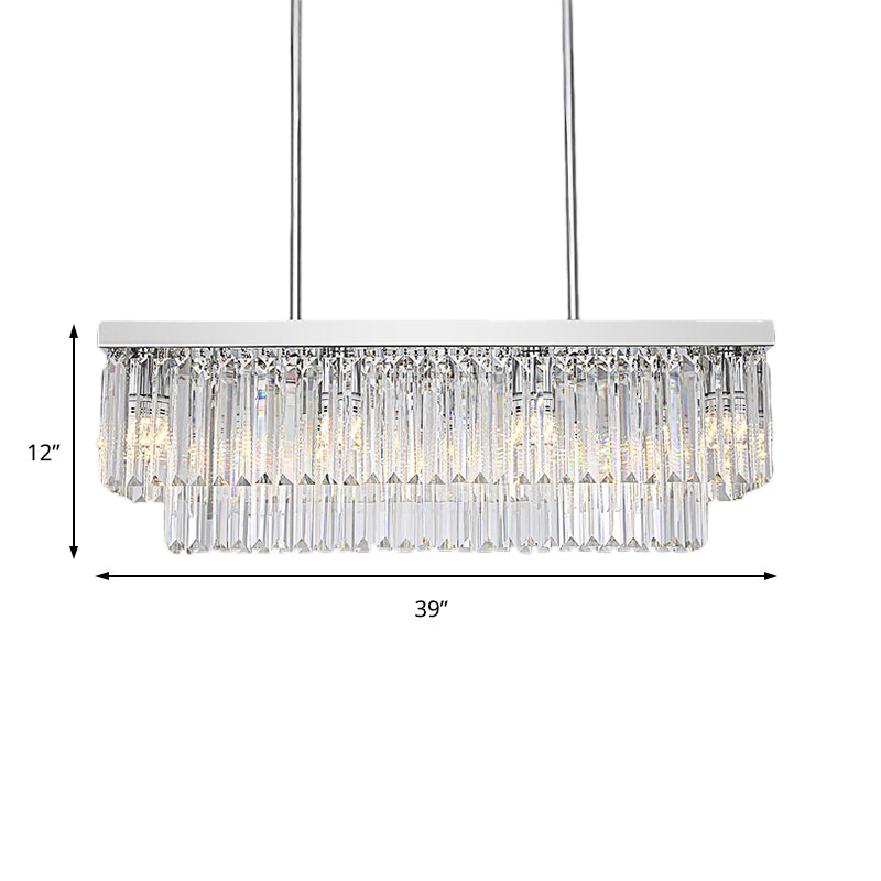 Simple Clear Crystal Block Island Light - 10 Lights Rectangular Pendant 31.5/39 Wide