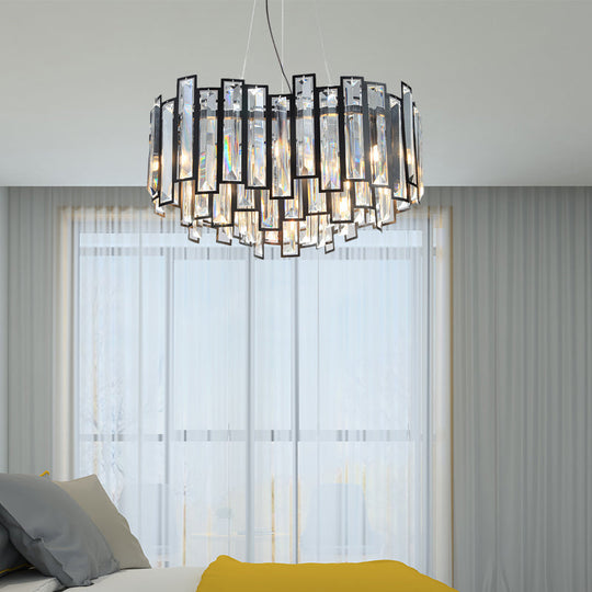 Lustre moderne en cristal géométrique avec cadre en métal noir - Plafonnier à 12 lumières pour chambre à coucher