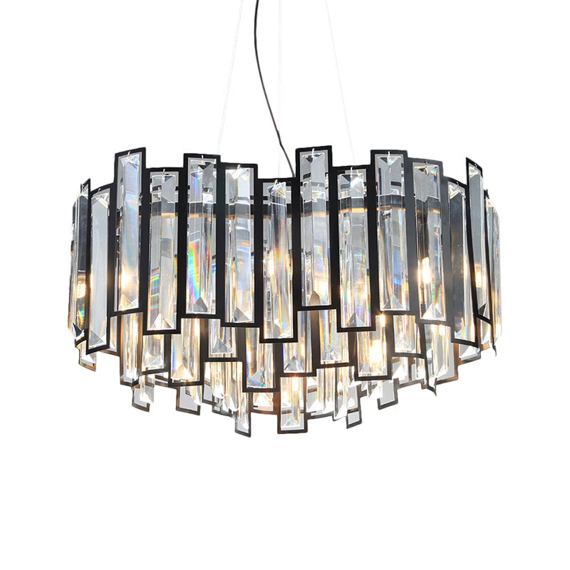 Contemporary Geometric Crystal Block Chandelier With Black Metal Frame - 12-Light Bedroom Ceiling