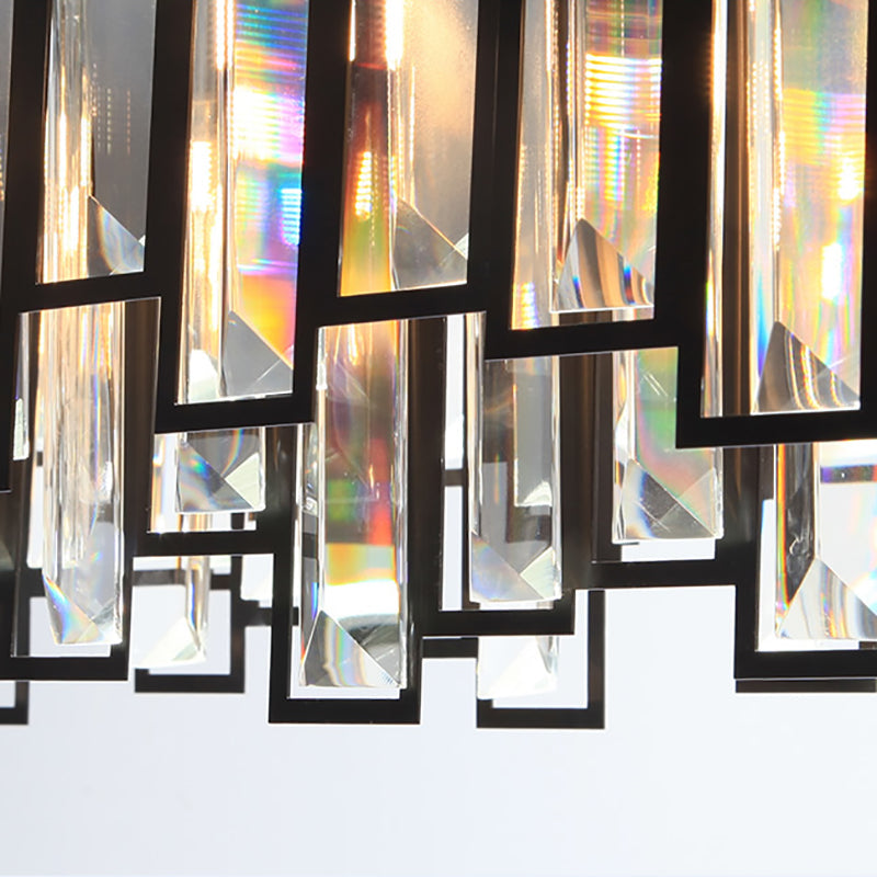 Lustre moderne en cristal géométrique avec cadre en métal noir - Plafonnier à 12 lumières pour chambre à coucher