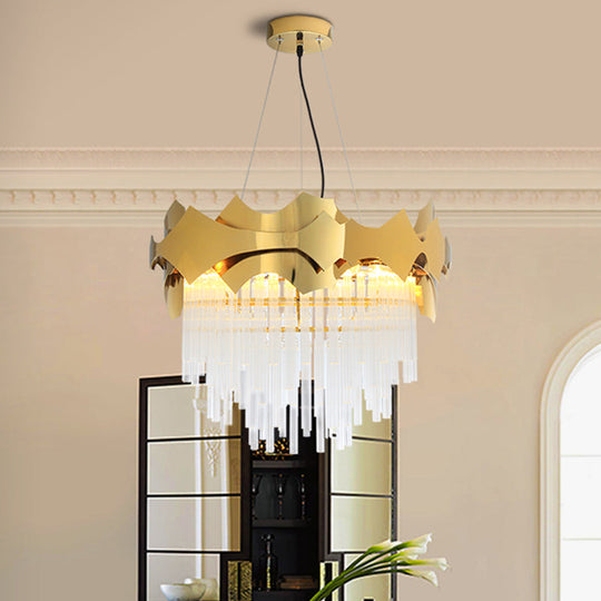 Modern Tapered Chandelier - Clear Glass 6 Lights Gold Ceiling Pendant