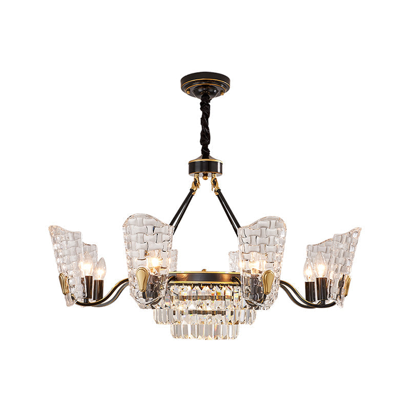 Lustre de plafond moderne en cristal - 4/6/8 lumières - Kit de suspension noir