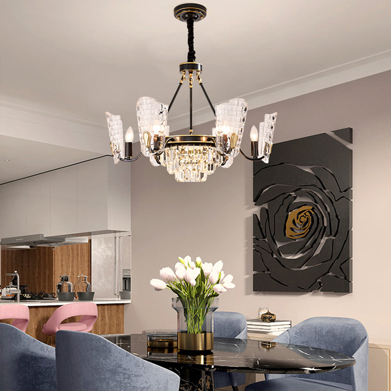 Modern Crystal Shield Chandelier Black 4/6/8 Lights Hanging Kit