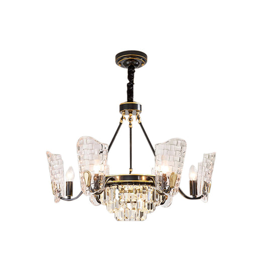 Lustre de plafond moderne en cristal - 4/6/8 lumières - Kit de suspension noir