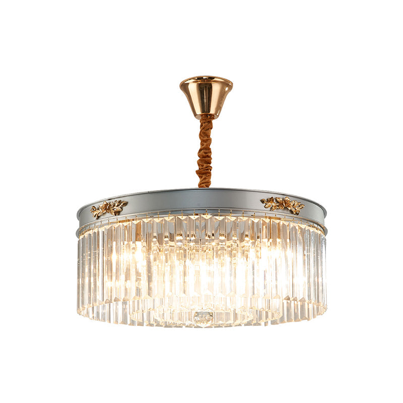 Modern Rectangular Drum Chandelier - Crystal Lights 3/4 Dining Room Hanging Light 16/19.5 Wide