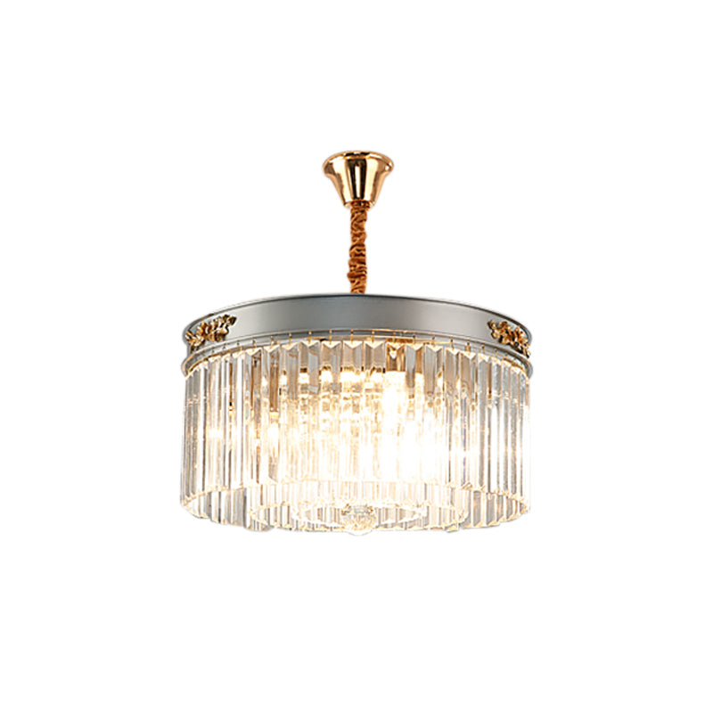 Modern Rectangular Drum Chandelier - Crystal Lights 3/4 Dining Room Hanging Light 16/19.5 Wide