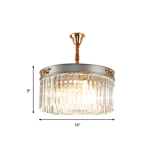 Lustre à tambour rectangulaire moderne - Cristal, 3/4 lumières, suspension pour salle à manger - 16"/19,5" de large