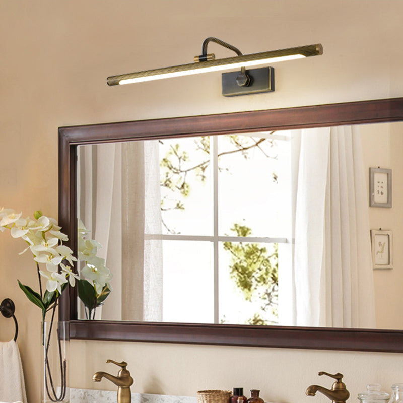 Traditional Antique Brass Led Vanity Lamp Set With Tubular Bathroom Sconces In Natural Light