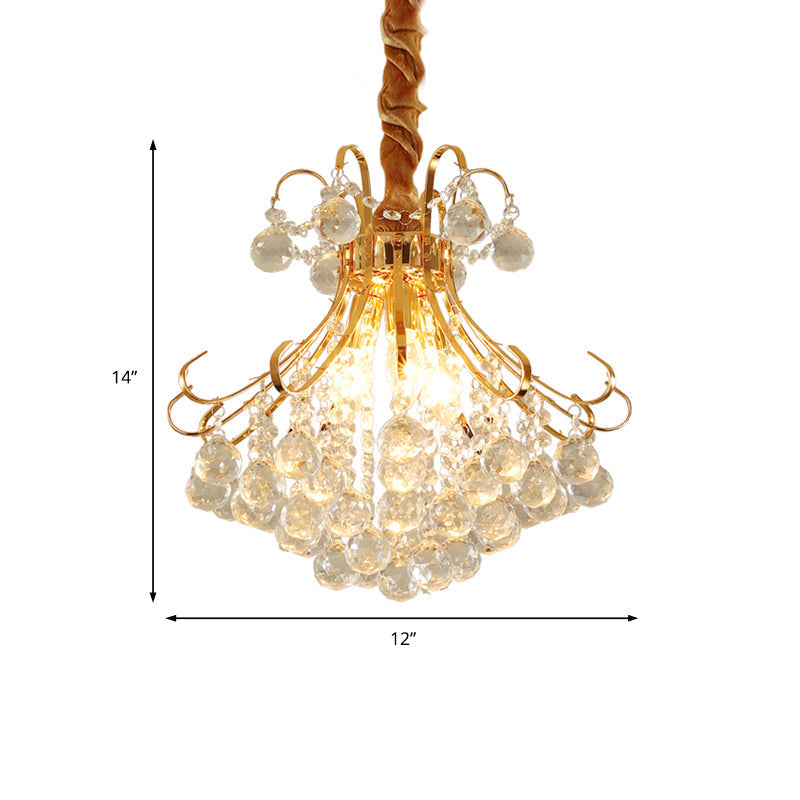 Modern Flared Crystal Ball Chandelier Ceiling Light With 3/4 Lights Gold Finish 12/16/21.5 Wide