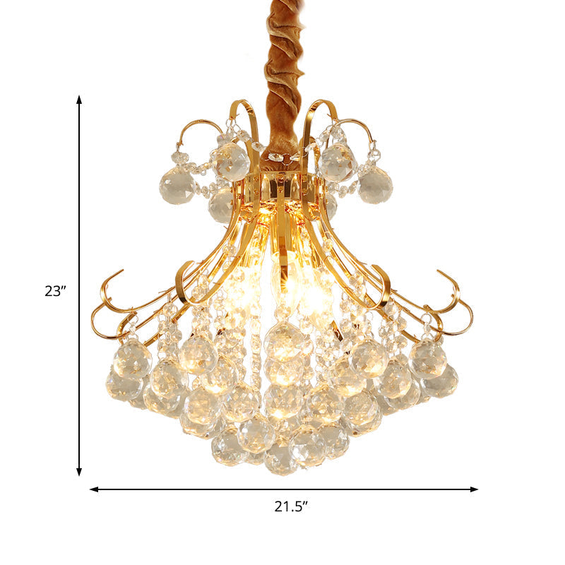 Lustre moderne en forme de boule de cristal évasée - Plafonnier doré, 3/4 lumières, plusieurs tailles disponibles