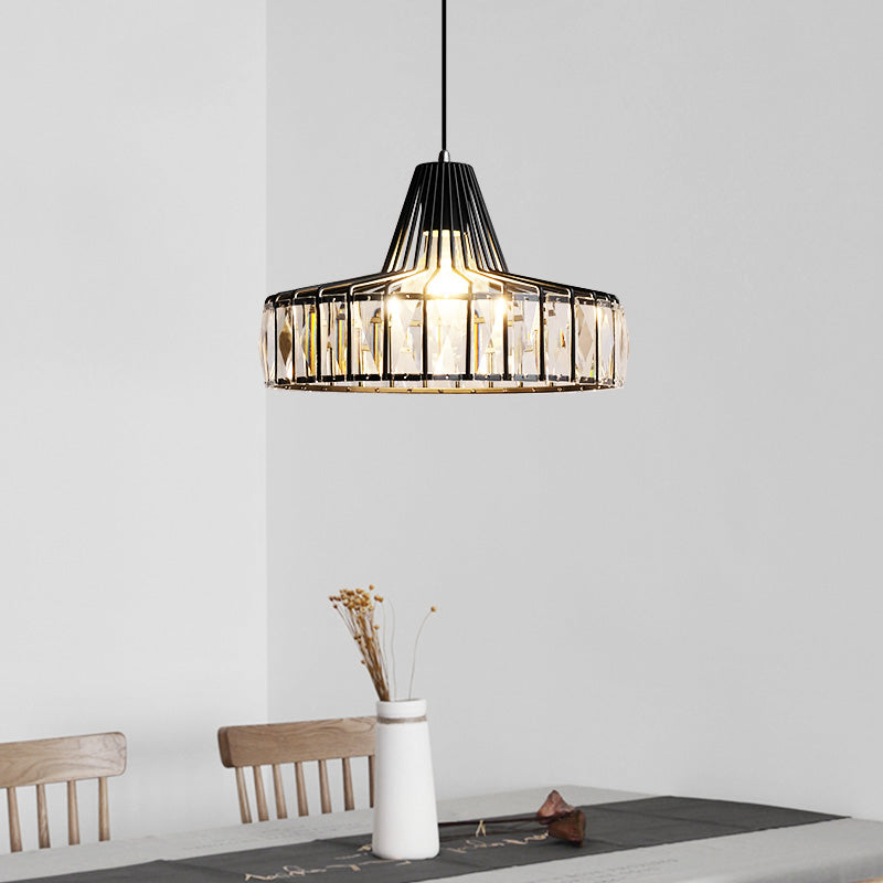 Industrial Black Barn Pendant Light Fixture With Crystal Block - 1-Light Hanging Kit 10/12.5 Wide