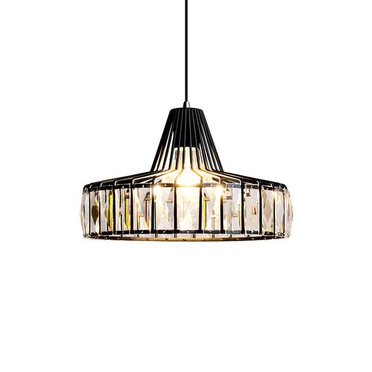 Industrial Black Barn Pendant Light Fixture with Crystal Block - 1 Light Hanging Kit, 10"/12.5" Wide