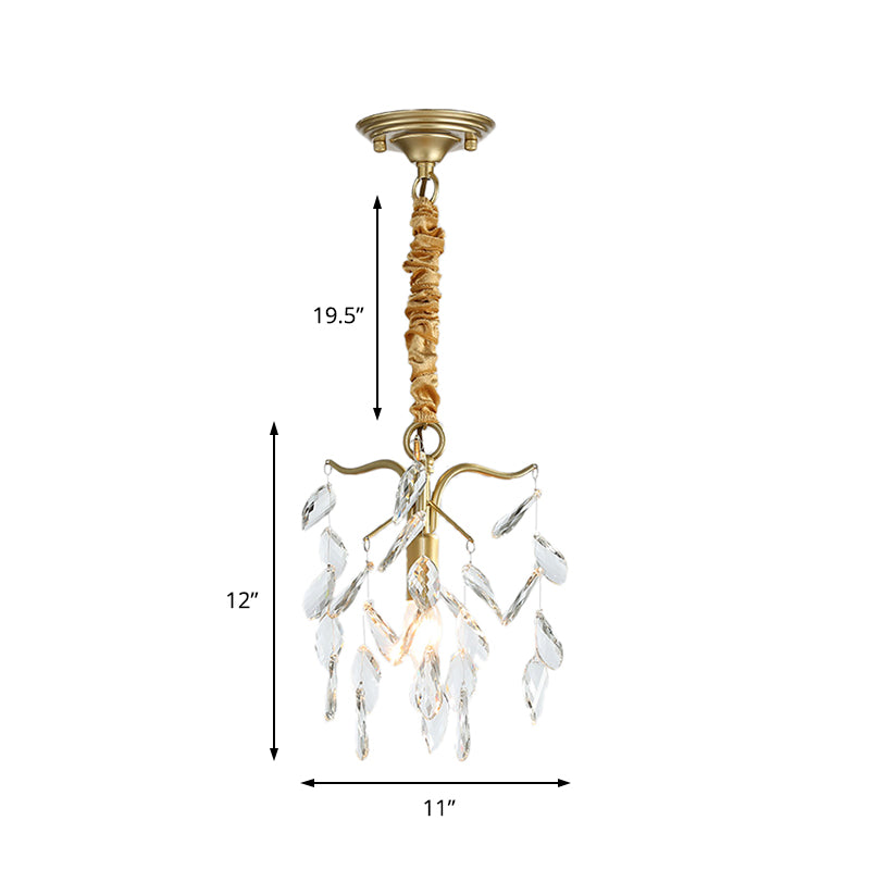 Lustre en cristal moderne en forme de larme dorée à 1 lampe pour couloir