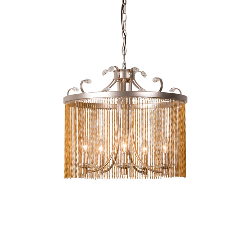 Lustre cylindrique moderne en cristal - Suspension dorée, 3/5/6 lumières, 15"/19,5"/24,5" de large