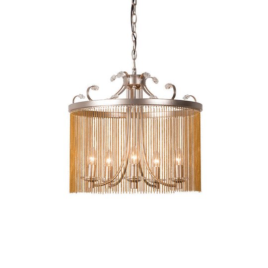 Lustre cylindrique moderne en cristal - Suspension dorée, 3/5/6 lumières, 15"/19,5"/24,5" de large