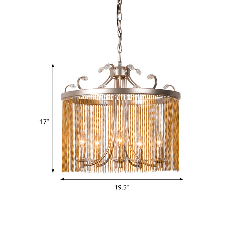 Lustre cylindrique moderne en cristal - Suspension dorée, 3/5/6 lumières, 15"/19,5"/24,5" de large