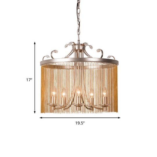 Modern Gold Cylinder Crystal Chandelier Pendant Light - 3/5/6 Lights 15/19.5/24.5 Wide