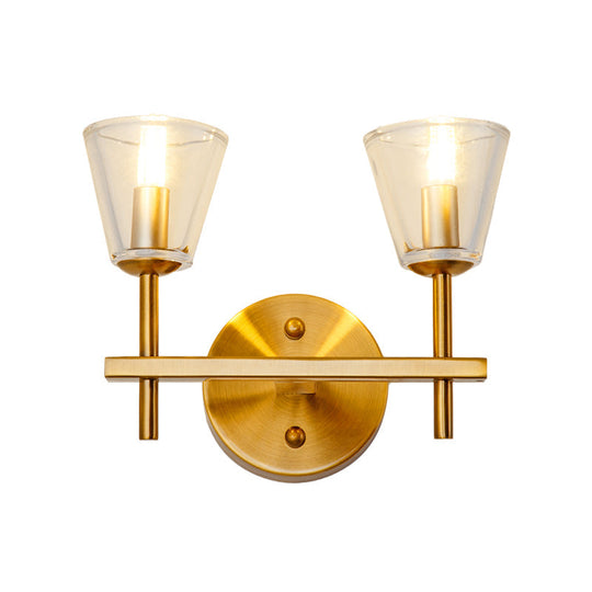 Modern Style Gold Cone Wall Sconce With Clear Glass Perfect For Bedroom