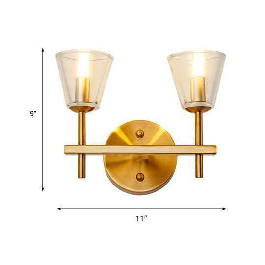 Modern Style Gold Cone Wall Sconce With Clear Glass Perfect For Bedroom