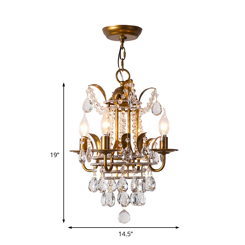 Lustre en cristal doré - Éclairage de couloir moderne avec 4 lumières