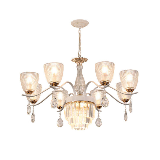 Contemporary Glass Prism Chandelier With Crystal Shades - 3/6/8 Lights Kit In White