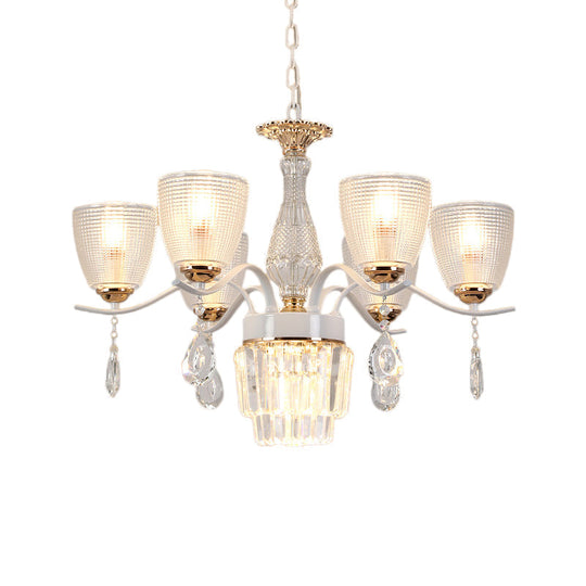 Contemporary Glass Prism Chandelier With Crystal Shades - 3/6/8 Lights Kit In White