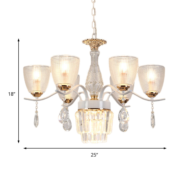 Contemporary Glass Prism Chandelier With Crystal Shades - 3/6/8 Lights Kit In White