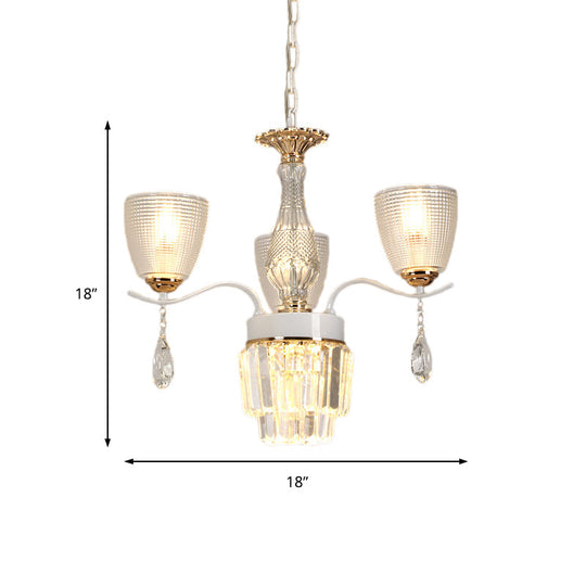 Contemporary Glass Prism Chandelier With Crystal Shades - 3/6/8 Lights Kit In White