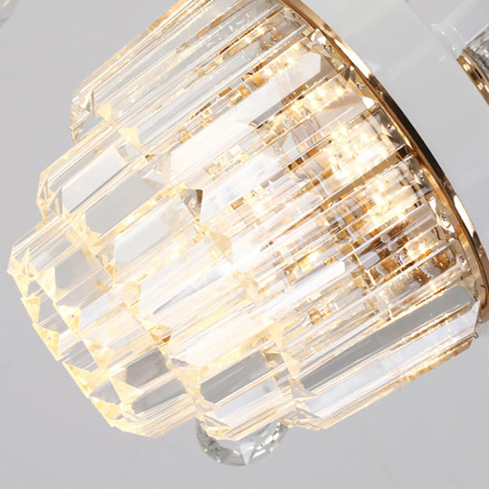 Contemporary Glass Prism Chandelier With Crystal Shades - 3/6/8 Lights Kit In White