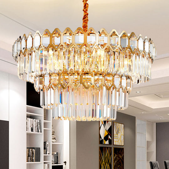 Contemporary Gold Chandelier With 8 Lights & Clear Crystal Prisms - Modern Lighting Fixture