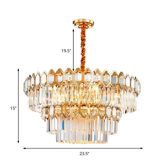 Modern Layered Chandelier with Clear Crystal Prism, 8-Light Gold Hanging Fixture