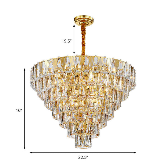 Contemporary Crystal Block Chandelier - 7 Tiers 10 Lights Gold Pendant Lighting