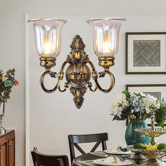 Clear Glass Wall Sconce With Traditional Bronze Bell Shade For Dining Room 2 /