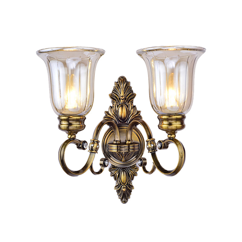 Clear Glass Wall Sconce With Traditional Bronze Bell Shade For Dining Room