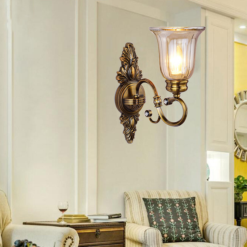 Clear Glass Wall Sconce With Traditional Bronze Bell Shade For Dining Room 1 /