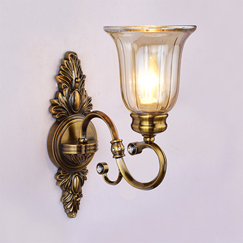 Clear Glass Wall Sconce With Traditional Bronze Bell Shade For Dining Room