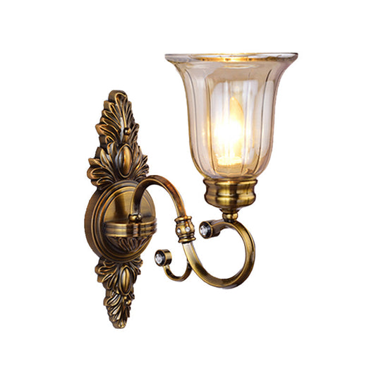 Clear Glass Wall Sconce With Traditional Bronze Bell Shade For Dining Room